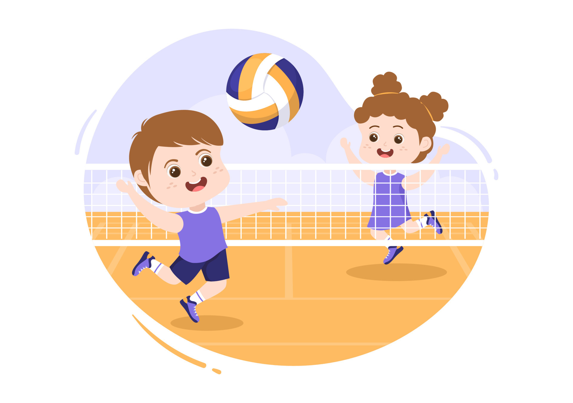 volleyball-player-on-the-attack-for-sport-competition-series-indoor-in-flat-cute-kids-cartoon-illustration-vector